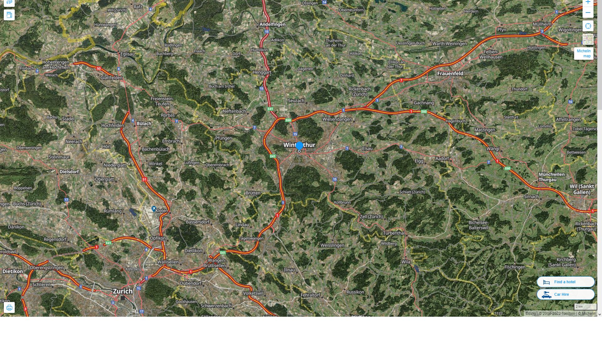 Winterthur Highway and Road Map with Satellite View